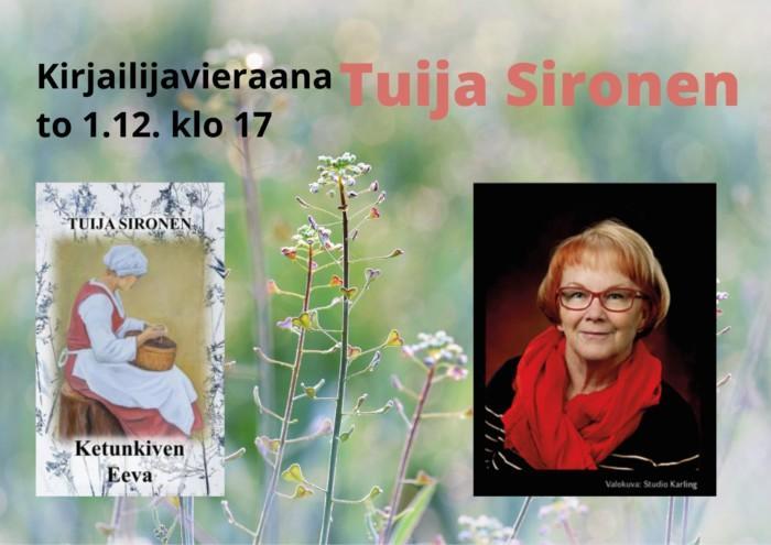 Torstaina 1.12.2022. Kirjailijavieraana Tuija Sironen. Tuija esittelee uutta kirjaa Ketunkiven Eevasta.
