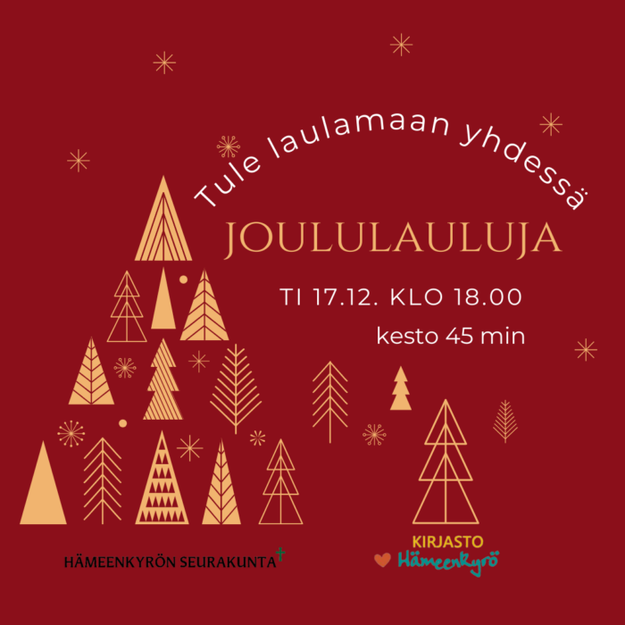 Tule laulamaan yhdessä joululauluja Hämeenkyrön kirjastoon tiistaina 17.12. klo 18.00.