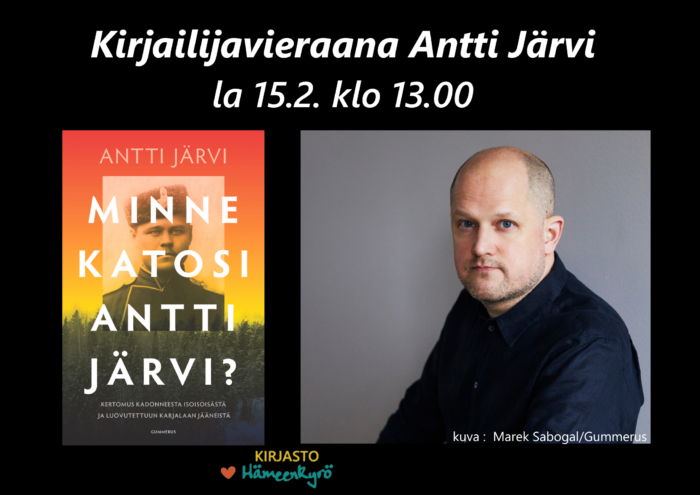 Kirjaiklijavieraana Antti Järvi la 15.2. klo 13.00.