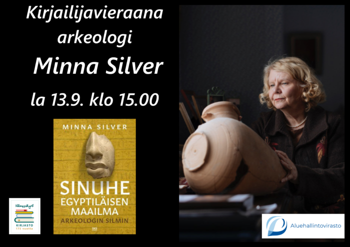 Kirjailijavieraana arkeologi Minna Silver lauantaina 13.9. klo 15.00. Vapaa pääsy.