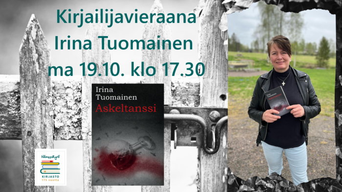 Kirjailijavieraana Irina Tuomainen ma 19.10. klo 17.30.
