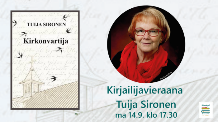 Kirjailijavieraana Tuija Sironen ma 14.9. klo 17.30.