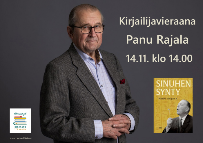 Kirjailijavieraana Panu Rajala la 14.11.2026 klo 14.00. Vapaa pääsy.